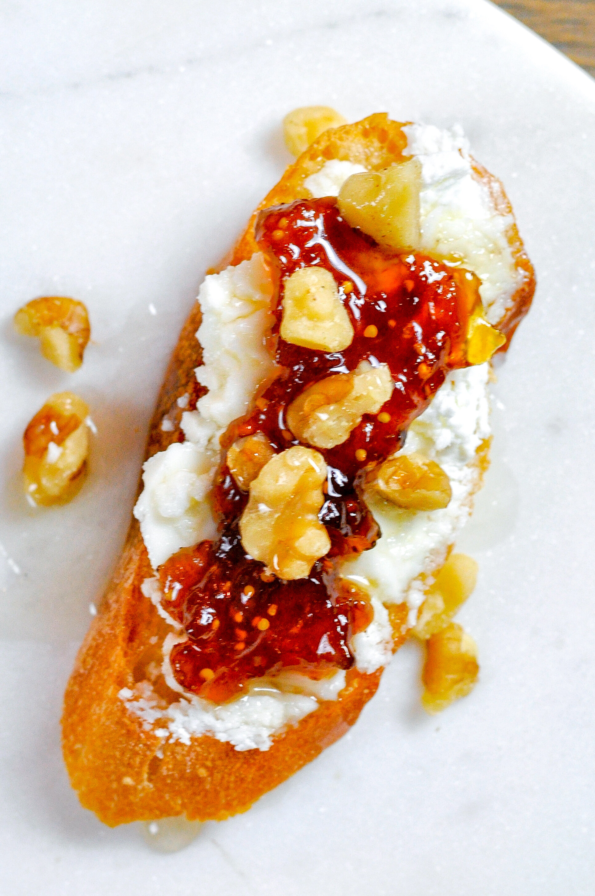Goat Cheese Crostini with Fig, Honey, and Walnuts Couple in the Kitchen